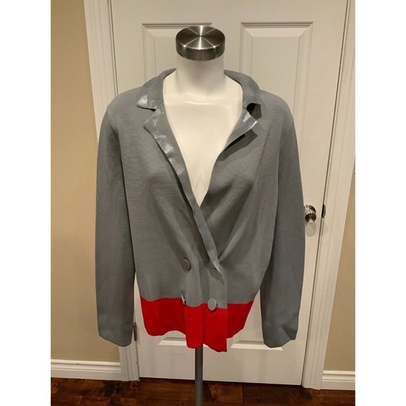 Emporio Armani Gray/Red Colorblock Knit Double Breasted Jacket, Size 12/46 NWT! - Picture 1 of 7